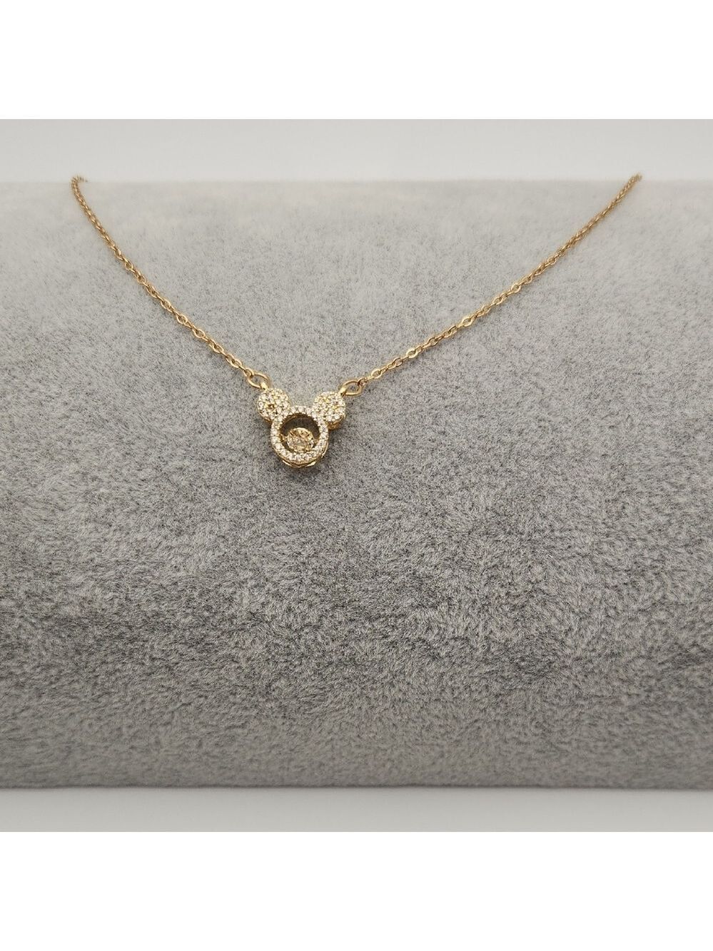 18K Gold Plated Sparkle Zircon Mickey Mouse Outline Pendant Necklace
